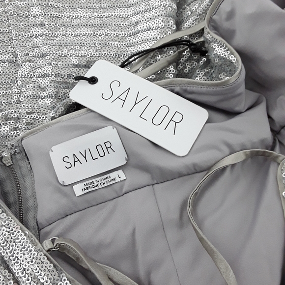 SAYLOR Peggie Silver Sequins Midi Dress Size L - Picture 6 of 7